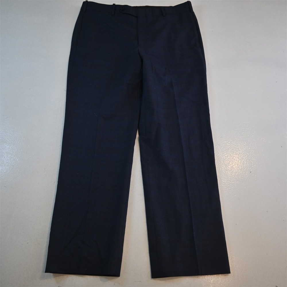 Bespoke‎ 34x30 Dark Blue Glenn Check Wool Flat Front Classic Dress Mens Pants
